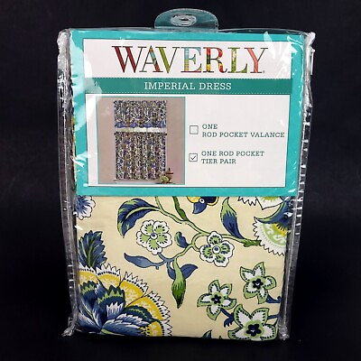 #ad Waverly Imperial Dress One Rod Pocket Tier Pair Blue Valance 52quot;x36quot; New Cotton