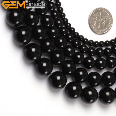 #ad Natural Stone Genuine Black Agate Gemstone Round Beads For Jewelry Making 15quot;