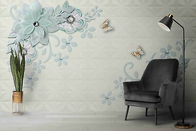 #ad 3D Green Jewelry Floral Butterfly Wallpaper Wall Murals Removable Wallpaper 343