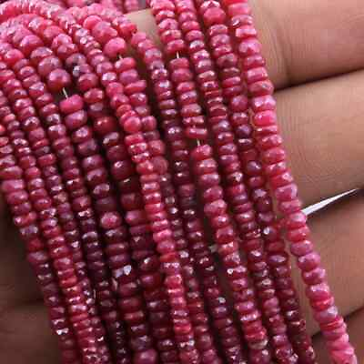 #ad 1 Strand Ruby Micro Faceted Silver Coated Rondelle BeadsDyed Ruby Gemstone Bead