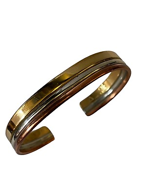 Vtg Tritone Brass Copper Cuff Bracelet Sergio Lub California signed