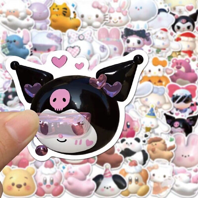 100pcs 3D My Melody Kuromi Hello Kitty Stickers Cinnamoroll Pompompurin Decals