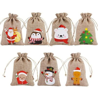 10 20 50pcs Christmas Jute Burlap Gift Bags Drawstring Hanging Present Storage