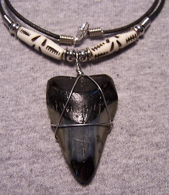#ad MEGALODON SHARK TOOTH NECKLACE 1 13 16quot; SHARKS TEETH FOSSIL JAW MEG SCUBA DIVER