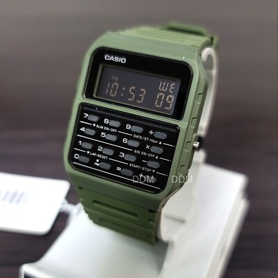 #ad Casio Calculator Green Digital Mens Resin Watch Original New Classic CA 53WF 3B