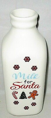 #ad CHRISTMAS Milk for Santa 28 oz Ceramic Milk Jug 3.5quot; Sq x 9quot; High