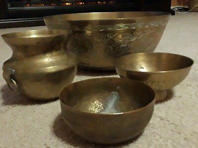 #ad Lot Of 4 Antique Chinese Bronze amp; Indian Brass Bowls