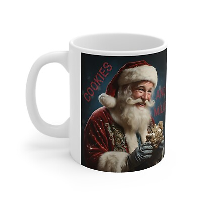 #ad Cookies and Milk? Christmas Santa Claus Ceramic Mug 11oz Coffee Cup