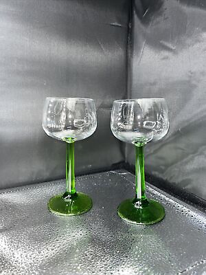 #ad #ad Set Of 2 Vintage Luminarc Emerald Green Stem Rhine Wine Glasses 6” Tall France