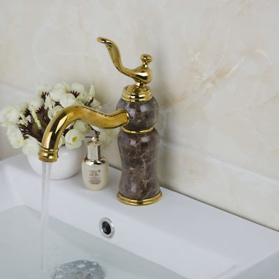 Bathroom Gold Sink Brassamp;Ceramic Faucet Deck Mounted Mixer 1 Handle Basin Taps