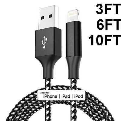 Braided USB Cable For iPhone 5 6 7 8 11 12 XR X Long Fast Charger Charging Cord