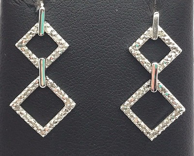 #ad Sterling Silver Geometric Rhombus Diamond Eternity Elegant Dangle Post Earrings