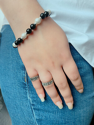 #ad black and white bracelet gemstone bracelet pearl bracelet for girls