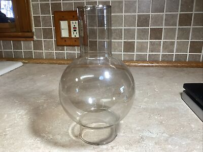 #ad Vintage 2 3 4quot; Fitter Clear Glass Oil Lamp Chimney Shade 9” Tall W Bulge