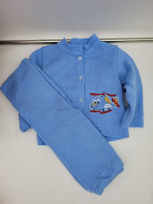 #ad Blue Vintage Knit Baby Outfit 18 Months Made In Russia