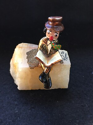 Vtg Ron Lee Clown Sculpture of Gold Finished Clown With Newspaper Signed SALE