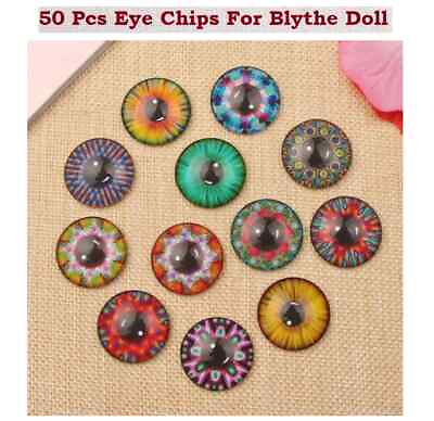 #ad 50pcs Mix Kaleidoscope Eye Chips for 12quot; Blythe Doll Round Glass Toy Accessories