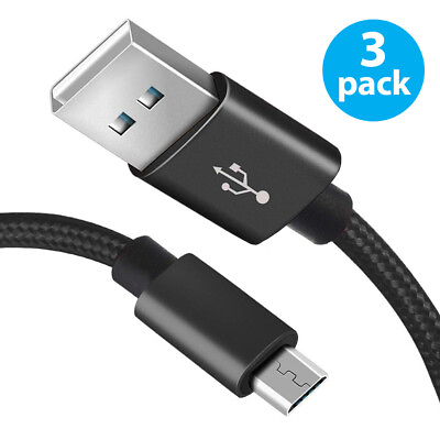 3 PACK Micro USB Charging Cable Data Sync Charger Cord for Samsung LG HTC Nokia