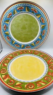 #ad Set of 4 Retro Formation Metal Green Red Enamelware Plates