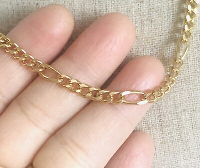 #ad 14k GP Figaro Chain Korean Made 19” Gold Plated Vintage sale