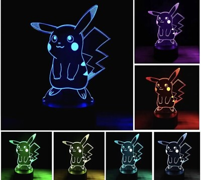 #ad LED Table Night Touch Pikachu 3D LED Lamp 7 Color Bedroom Light US Ship In 1 Day