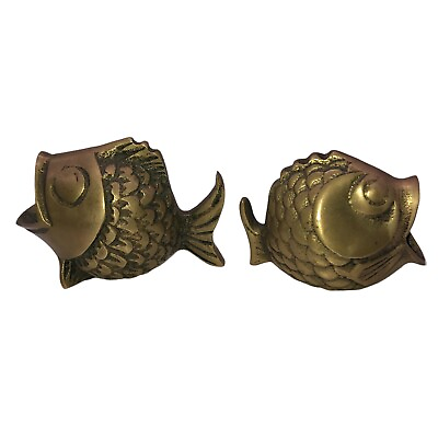 2 Vintage Brass Fish Koi Ashtrays Wide Mouth Tobacciana Incense Dish Figurines