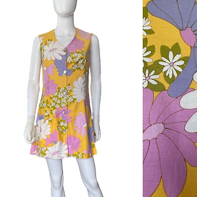 #ad Vintage 60s Floral Mod Mini Dress Flower Power by Peck amp; Peck S M