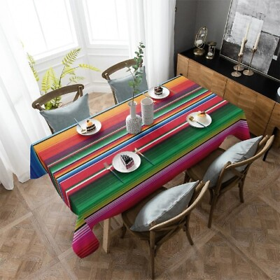 #ad Colorful Striped Mexican Tablecloth Linen Stain Resistant Table Decor Picnic Mat