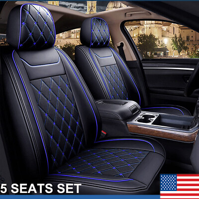 Full Set Car Seat Covers Leather For 2007 2021 Chevy Silverado GMC BLACKamp;BLUE