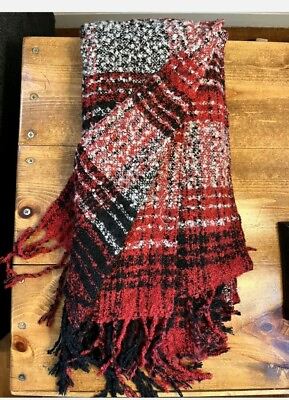 #ad STEVE MADDEN Womens Supersoft Wrap Scarf Oversized Red and Black Plaid