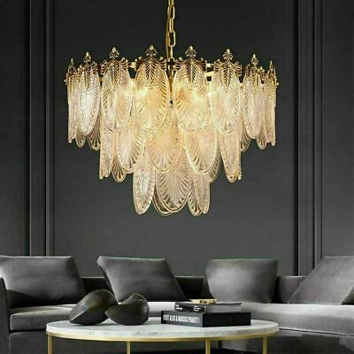 #ad Modern Crystal Chandelier Glass Leaves Decor Pendant Lighting Ceiling Lamps