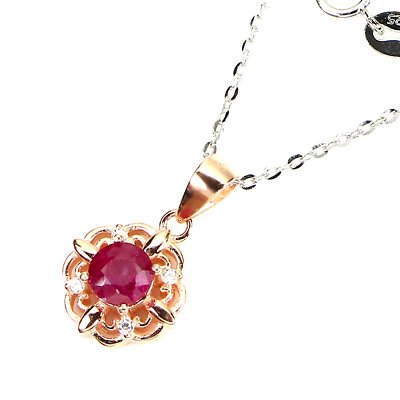 #ad Heated Round Ruby 5mm Simulated Cz Rose Gold Plate 925 Sterling Silver Necklace