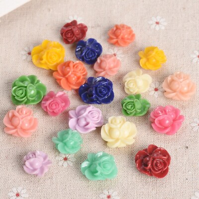 #ad 10pcs Mixed Rose Flower Resin Artificial Coral Loose Beads For Jewelry Making
