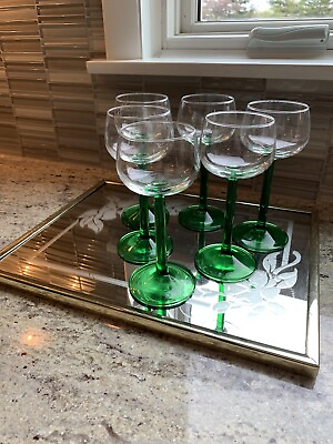 Vintage LUMINARC FRANCE Cristal D#x27;Arques Emerald Green Stemmed Wine Glasses Set