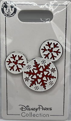#ad Mickey Icon Red And White Snowflake Holiday Christmas Pin. FREE SHIPPING