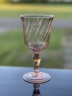 Vintage Arcoroc Luminarc France Pink 6 3 8quot; Water Wine Goblet Stem Swirl Glass