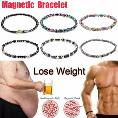 #ad Magnetic Therapy Anklet Bracelet Hematite Beads Weight Loss Unisex Jewelry Gift