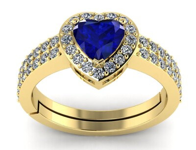#ad 5.50 Carat Natural Blue Sapphire Heart Shape Gold Plated Ring For Men And Women
