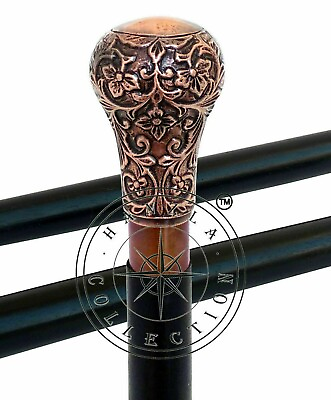 Antique Victorian Brass Head Handle Ladies Choice Wooden Walking Stick Cane Item