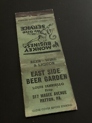 #ad Vintage Pennsylvania Matchbook: “East Side Beer Garden” Patton