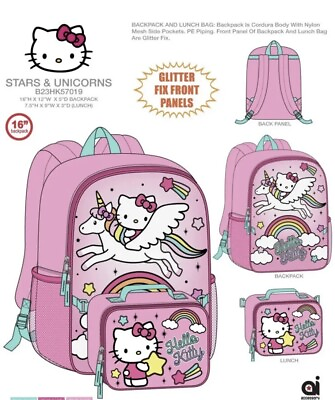 #ad Hello Kitty 16quot; Large Backpack School bag With Dettachable lunch box