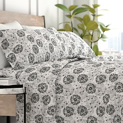 #ad Kaycie Gray Fashion 4 Piece Ultra Soft 100% Microfiber Make A Wish Bed Sheet Set