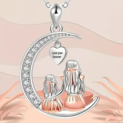 #ad 925 Sterling Silver Mother Daughter Love You Forever New Fashion Charms Necklace