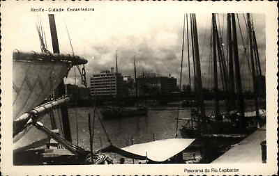 #ad Rio Capibaribe Brazil Waterfront Ships Harbor Real Photo RPPC Vintage Postcard