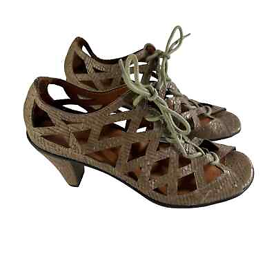 #ad Gentle Souls Okey Dokey Lace Up Cut Out Leather Heeled Sandals Taupe sz 6.5