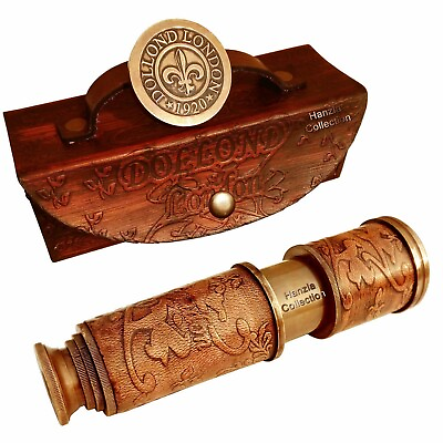 Antique Nautical Marine Brass Telescope Leather With Box Pirate Spyglass Stylish