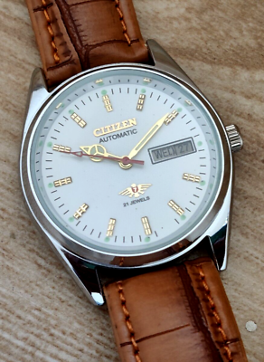 #ad Vintage Citizen Automatic 36 MM Day Date 21 Jewels White Dial Men#x27;s Wrist Watch