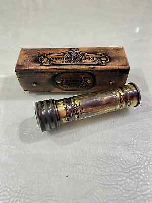 #ad Brass Kaleidoscope Toy with Leather Box Vintage Look Return Gifts for Kids Bir