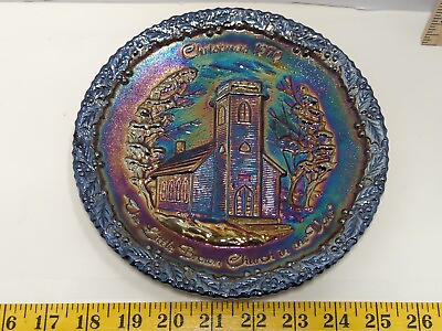 Fenton Glass Iridized Plate Christmas 1970 Little Brown Church of the Vale