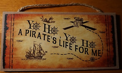 #ad Ship Wheel Pirate Map Sign Beach Bedroom Decor YO HO A PIRATE#x27;S LIFE FOR ME